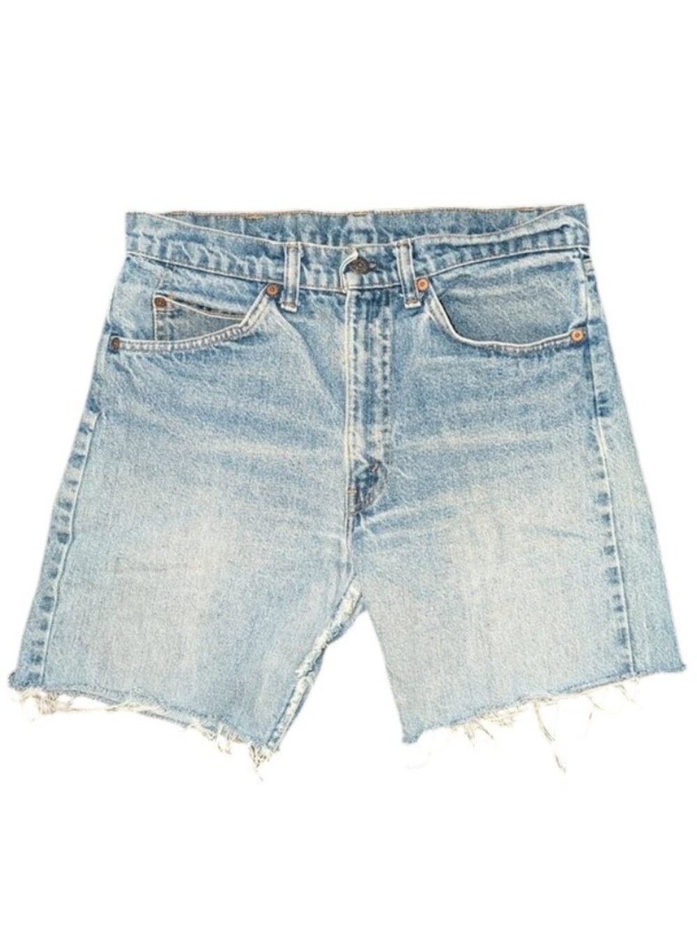 Levi Strauss & Co Vintage Cutoff Medium Wash Long Denim Jean Shorts Frayed Edge - Picture 2 of 9